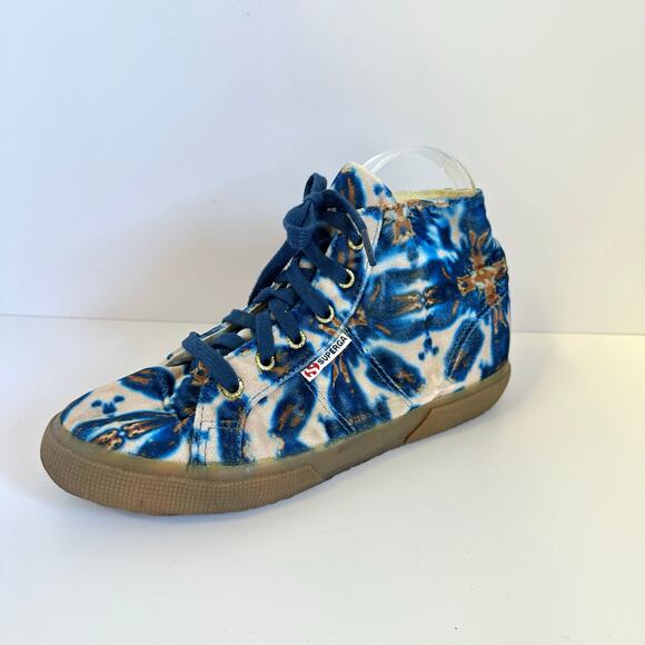 Superga Shoes - Superga Velvet tie dye acid wash Batik Blue/brown High Top Sneaker size 7
